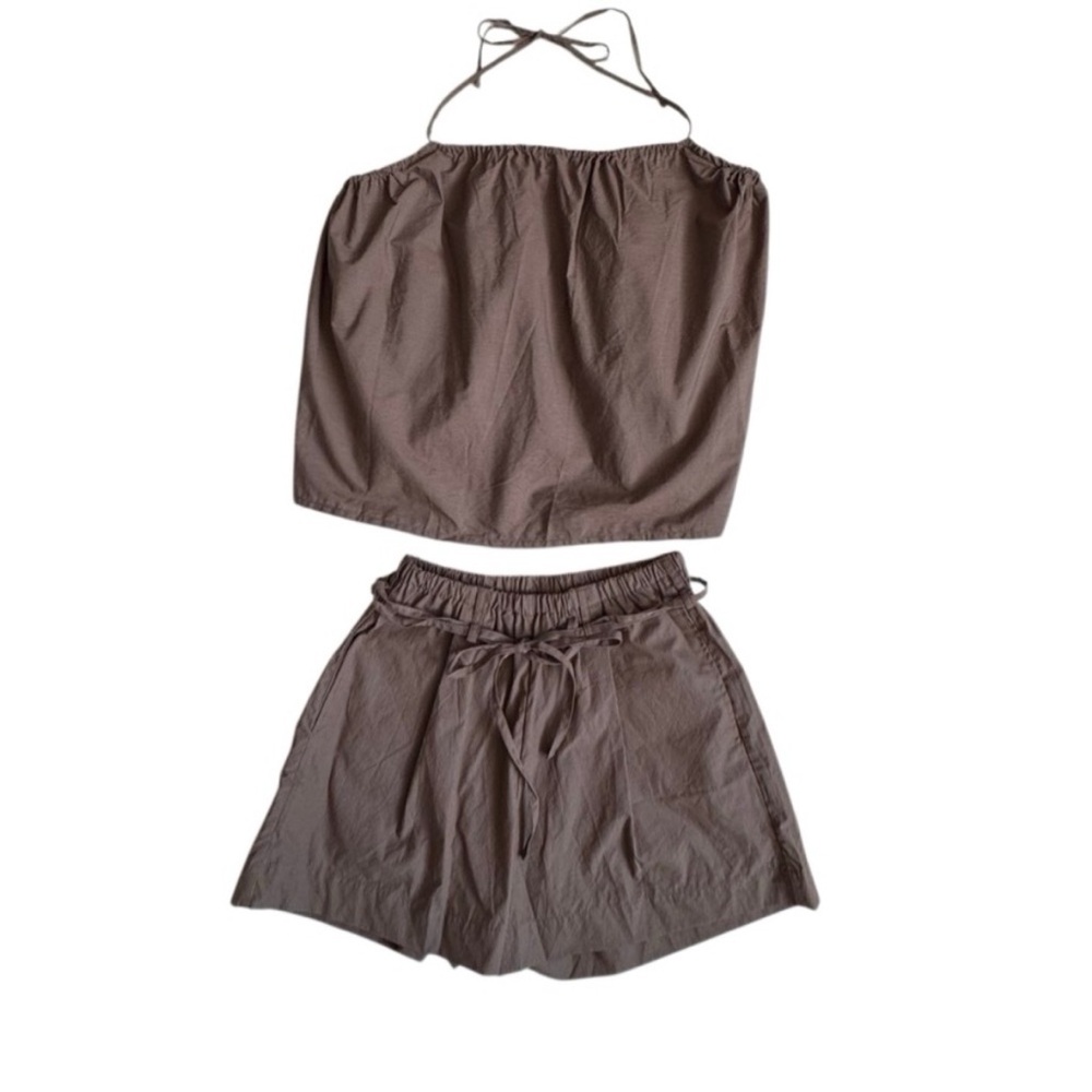 Deiji Studios Striped “the halter set” Organic Cotton Set Pockets SZ XS